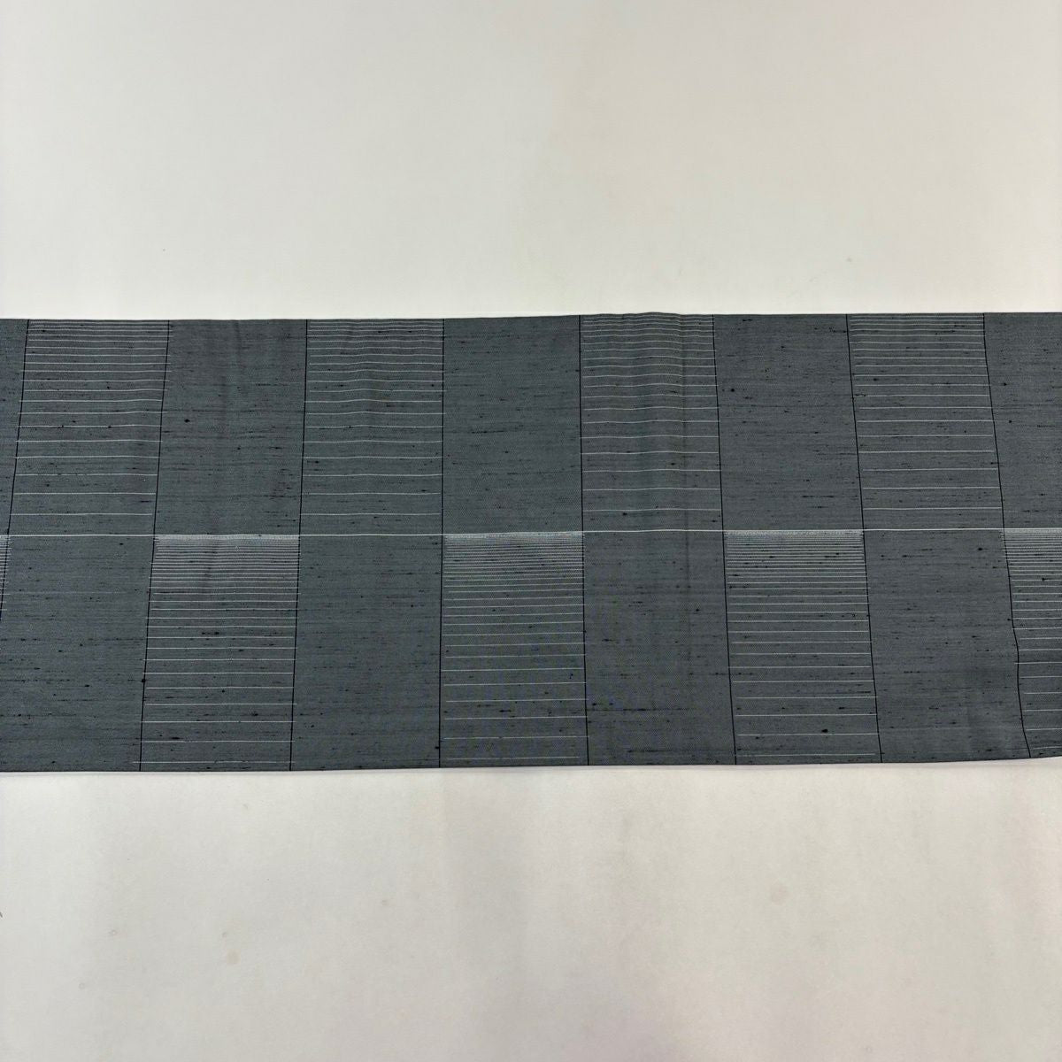 【美品】名古屋帶 優品級 紬織織 地 細條 灰綠 純蠶絲