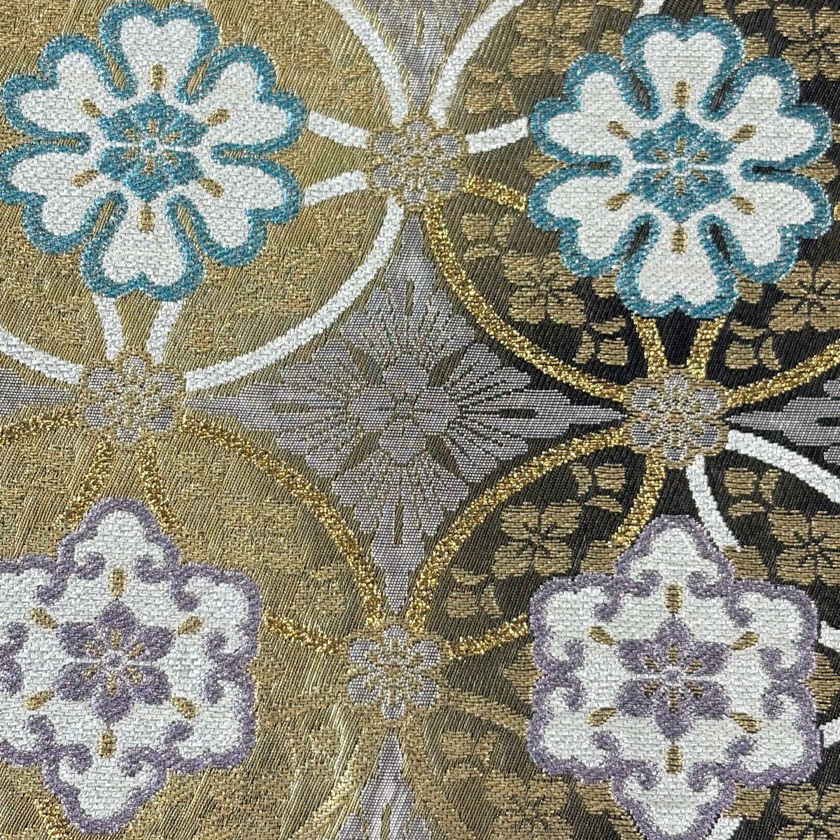 【美品】 袋帶 秀品級 七寶 花菱 金絲 金金箔 金色 六通 純蠶絲