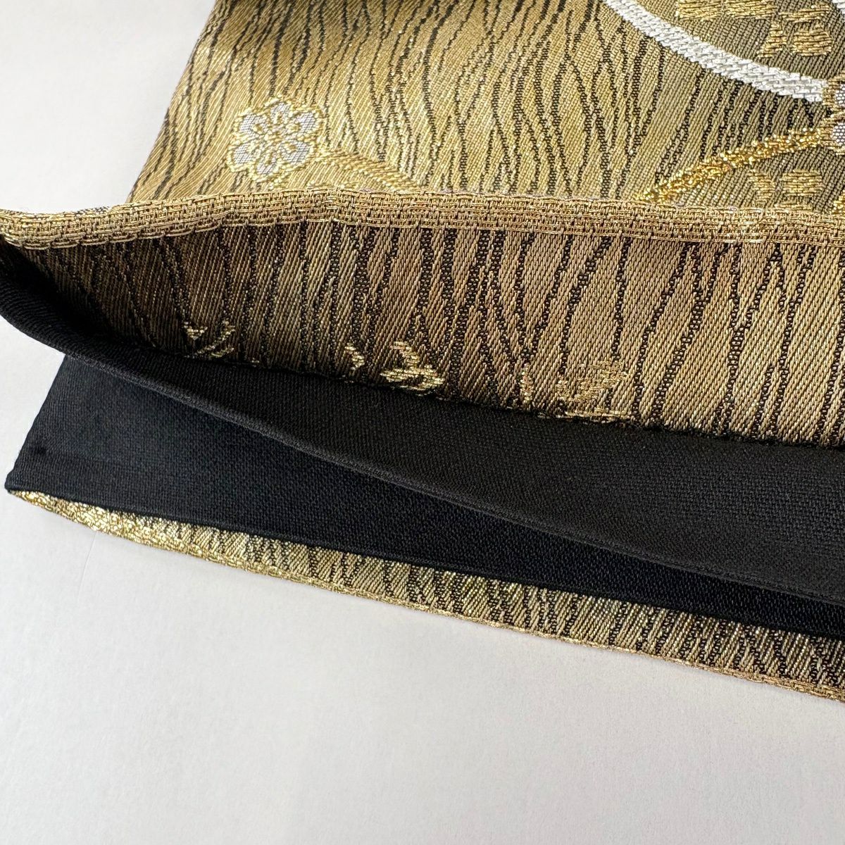 【美品】 袋帶 秀品級 七寶 花菱 金絲 金金箔 金色 六通 純蠶絲
