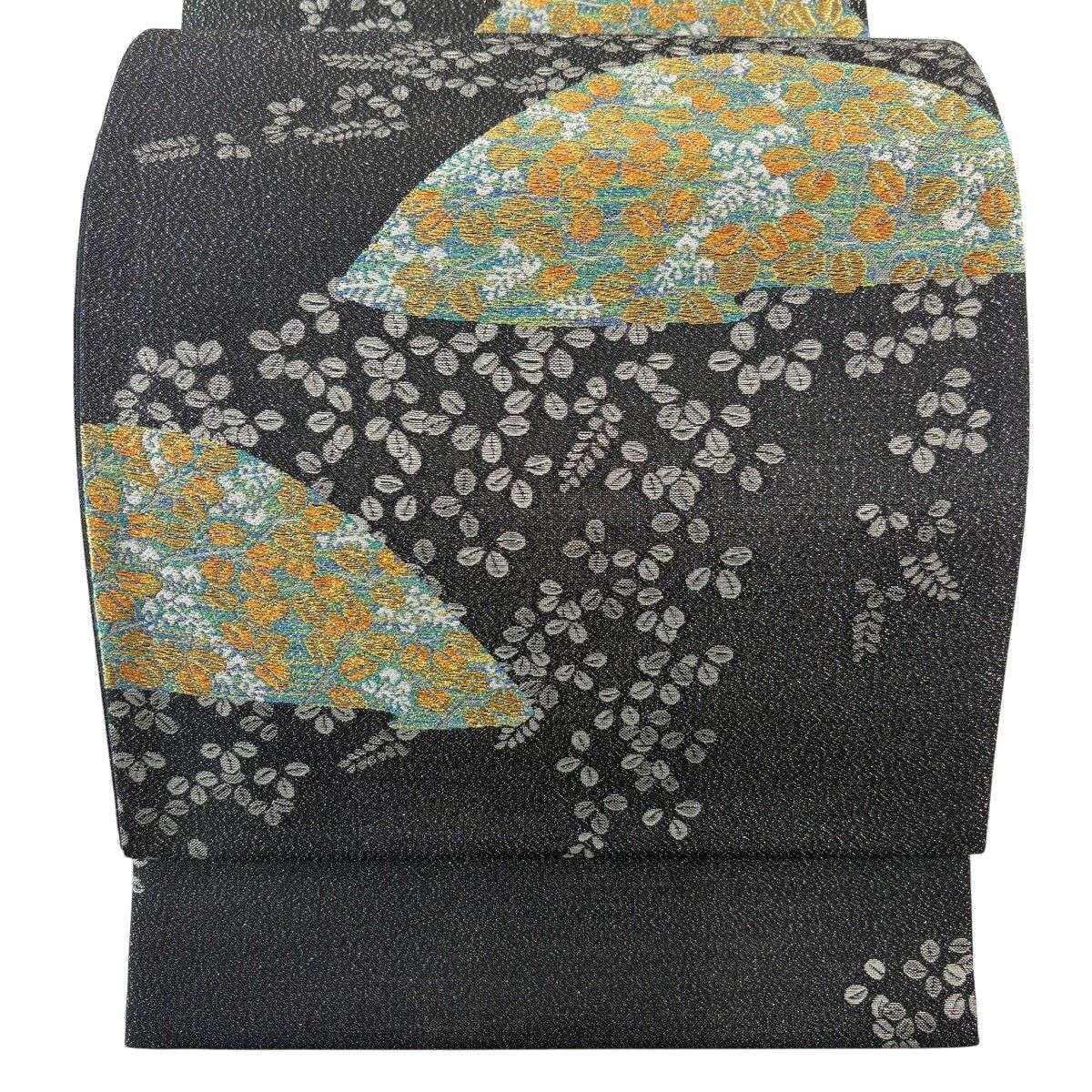【美品】 袋帶 秀品級 萩 金絲 金金箔 墨 黑 六通 純蠶絲