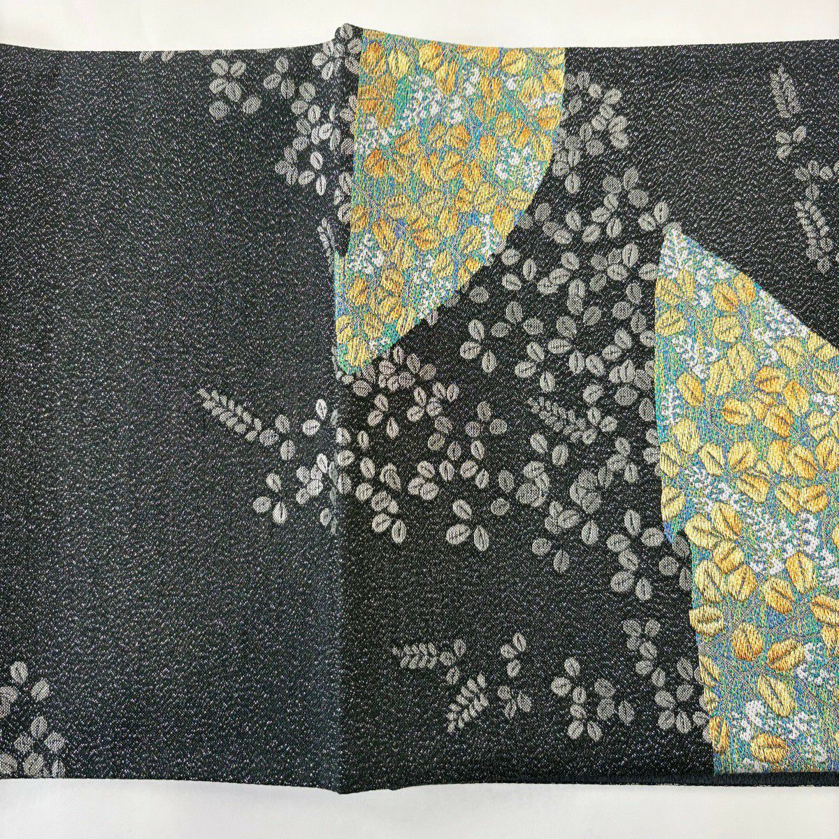 【美品】 袋帶 秀品級 萩 金絲 金金箔 墨 黑 六通 純蠶絲