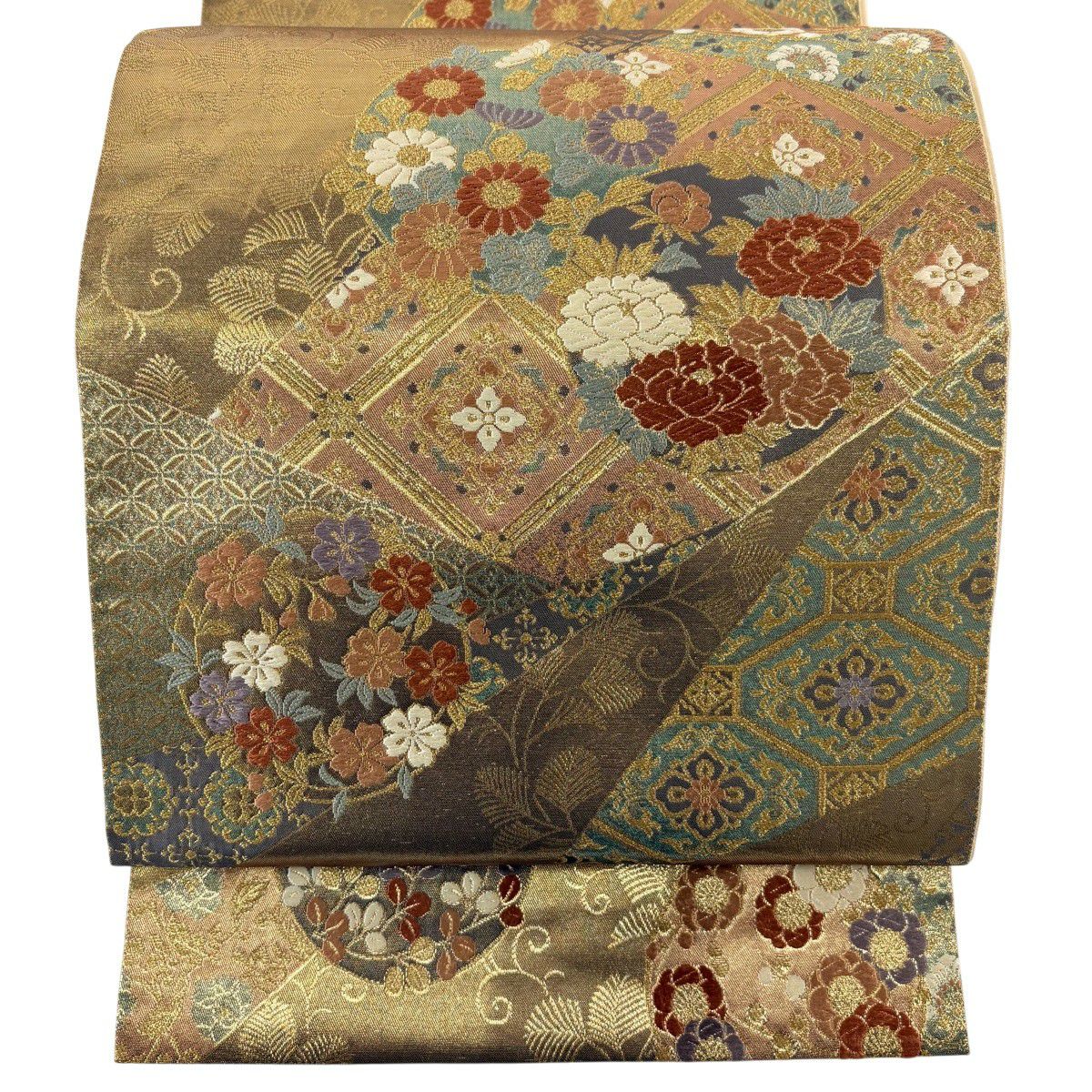 【美品】 袋帶 秀品級 花丸紋 華紋 唐織 金絲 金 六通 純蠶絲
