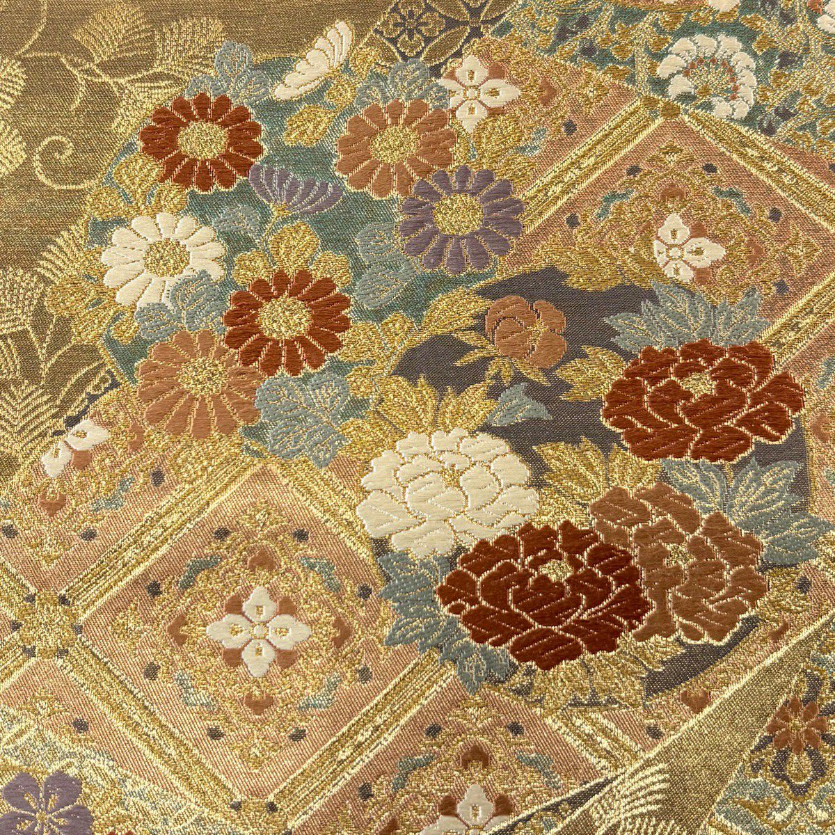 【美品】 袋帶 秀品級 花丸紋 華紋 唐織 金絲 金 六通 純蠶絲