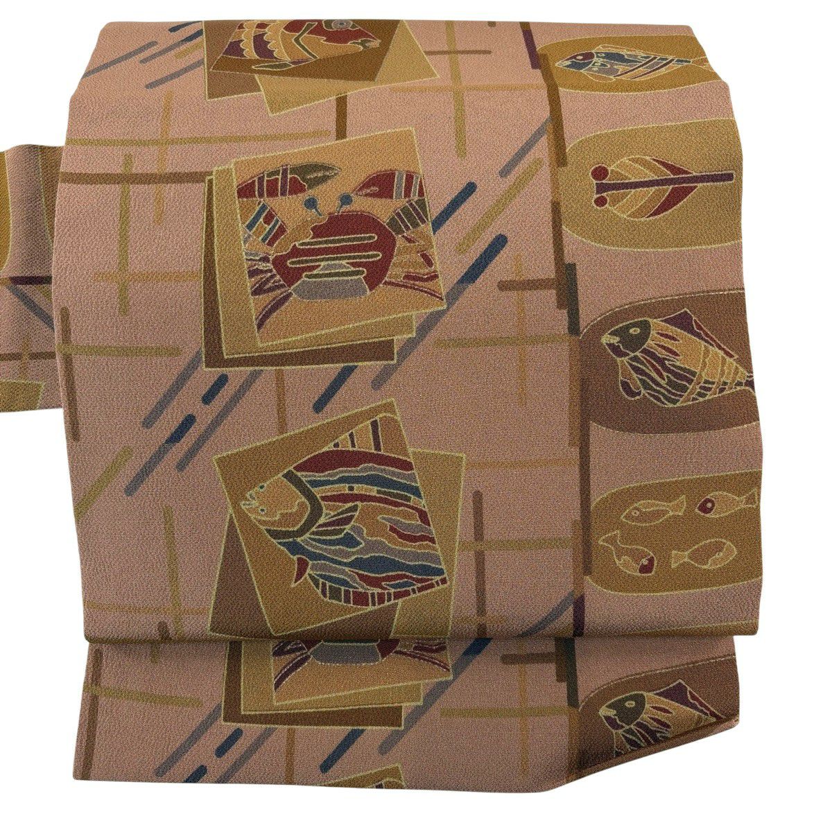 【美品】名古屋帶 秀品級 蝦 平目 粉米色 純蠶絲