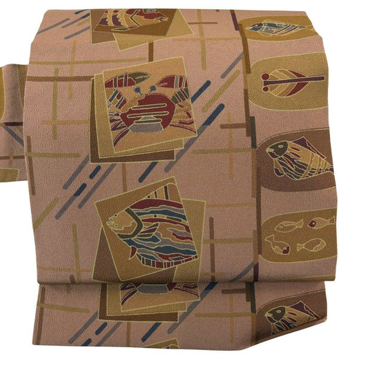 【美品】名古屋帶 秀品級 蝦 平目 粉米色 純蠶絲