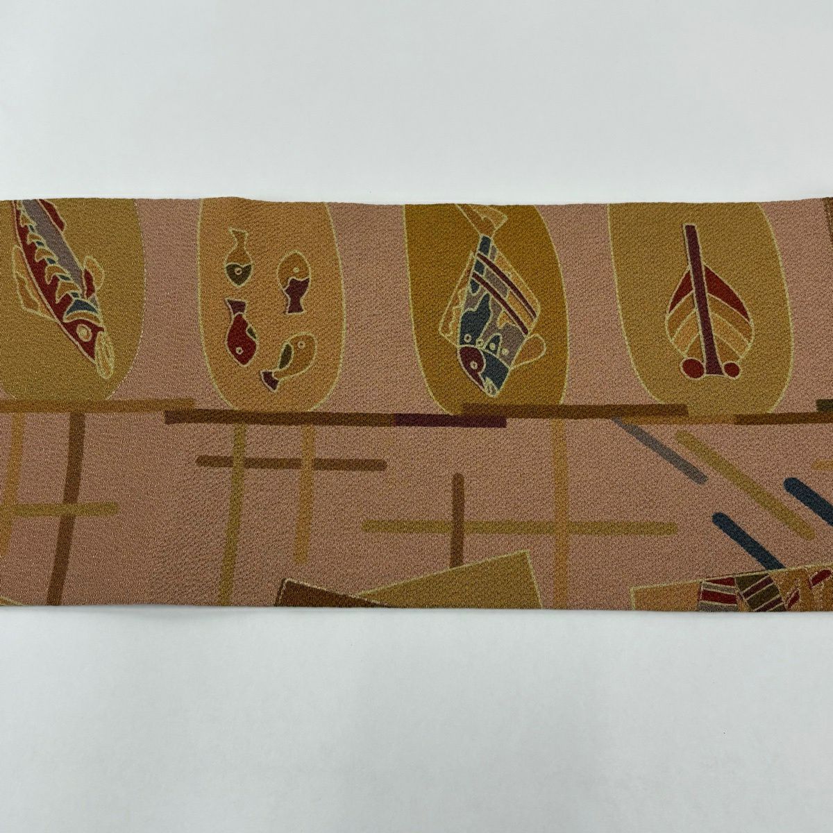 【美品】名古屋帶 秀品級 蝦 平目 粉米色 純蠶絲
