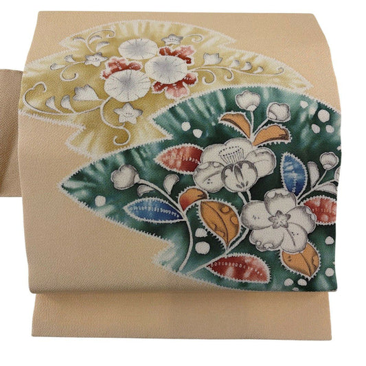 【美品】名古屋帶 秀品級 辻花染 薄橙 純蠶絲