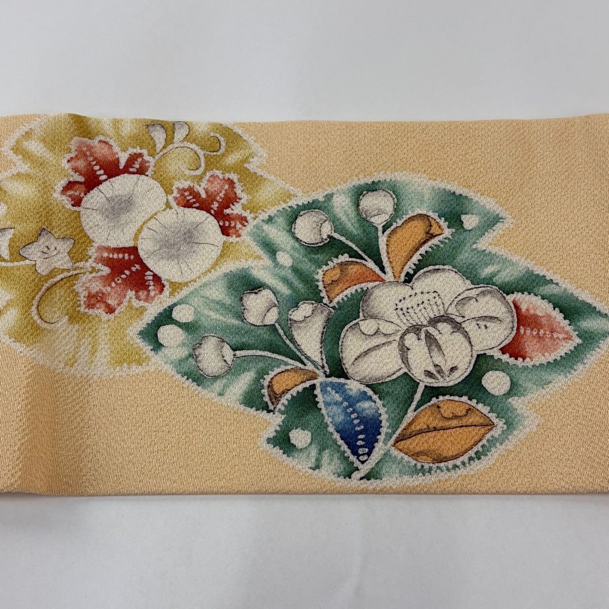 【美品】名古屋帶 秀品級 辻花染 薄橙 純蠶絲