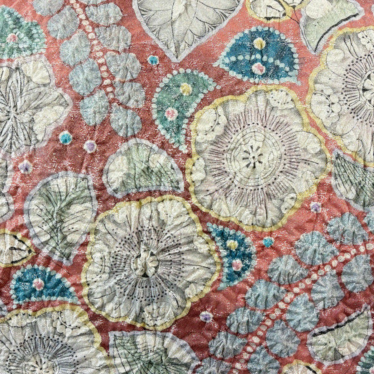 【美品】 袋帶 秀品級 落款あり 辻花染格子 銀線 粉紅 お太鼓柄 純蠶絲