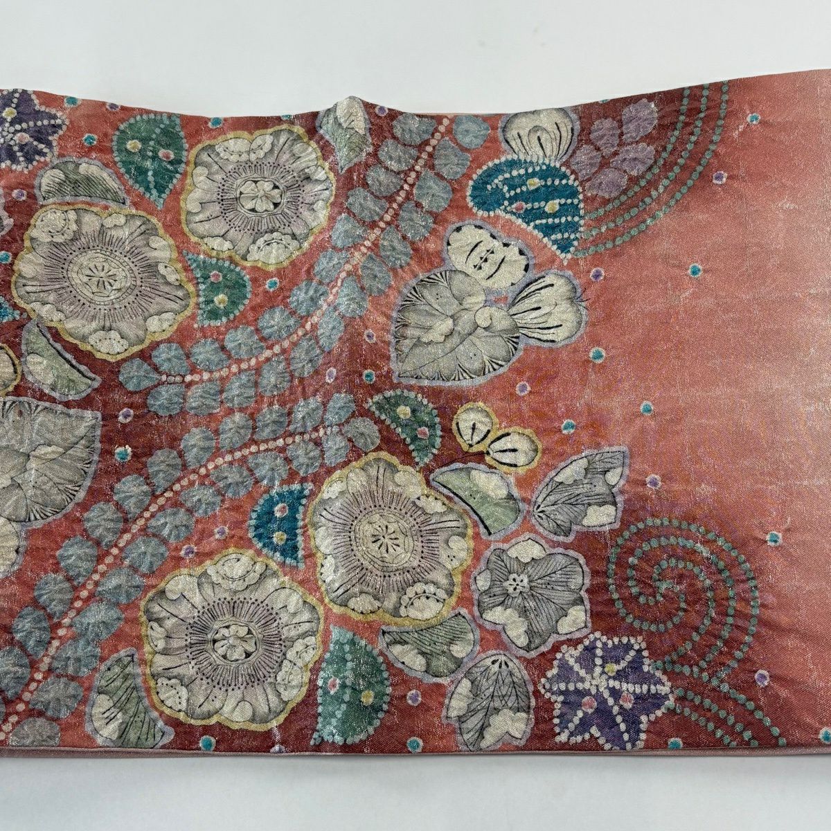 【美品】 袋帶 秀品級 落款あり 辻花染格子 銀線 粉紅 お太鼓柄 純蠶絲