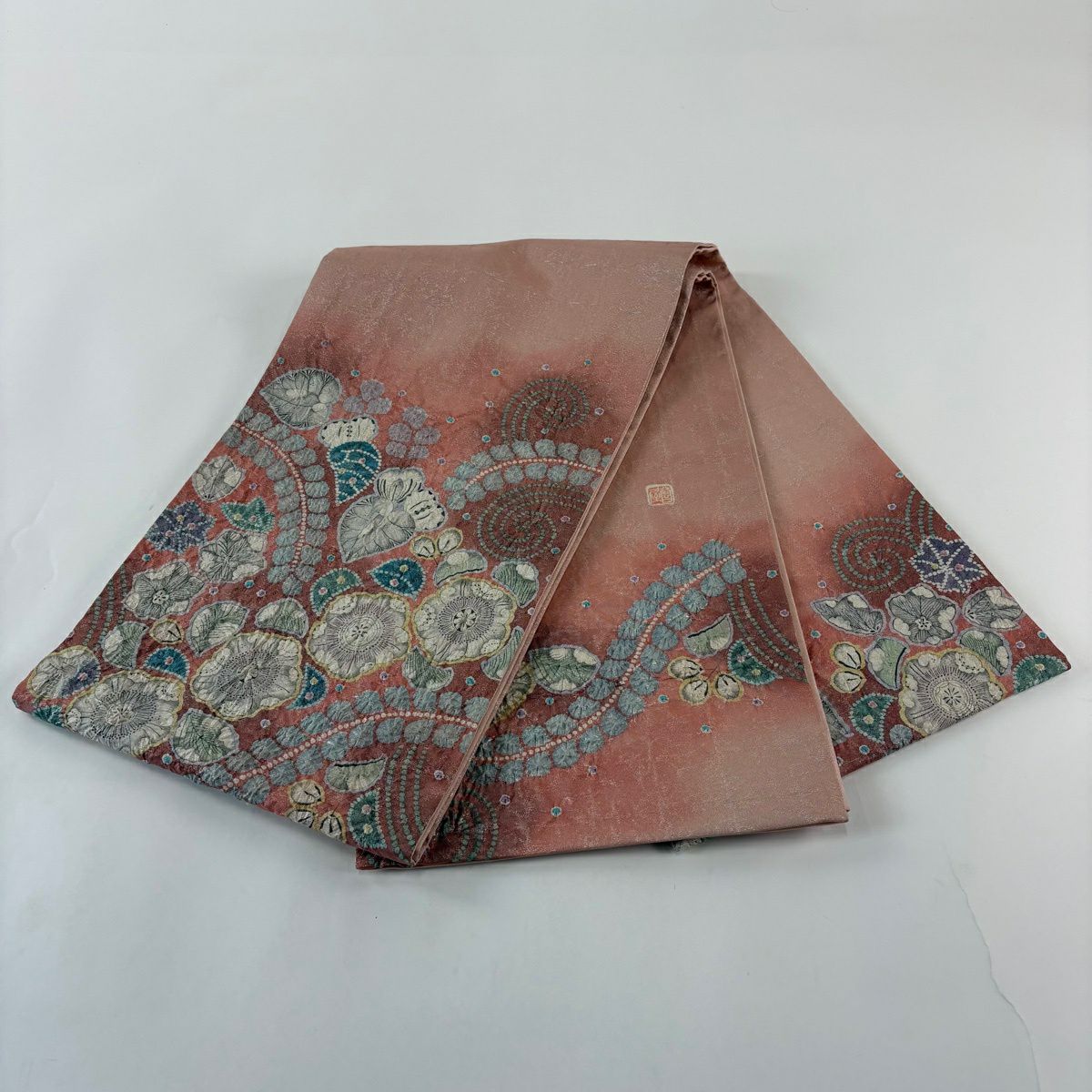【美品】 袋帶 秀品級 落款あり 辻花染格子 銀線 粉紅 お太鼓柄 純蠶絲