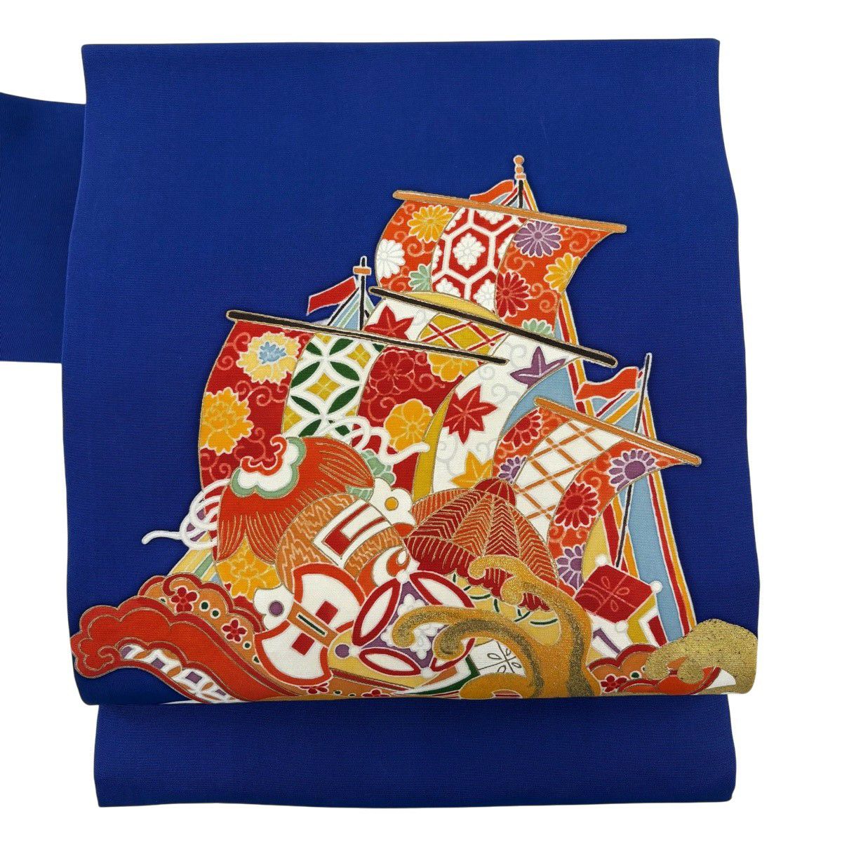 名古屋帶 秀品級 寶船 波頭 金銀彩 青紫 純蠶絲