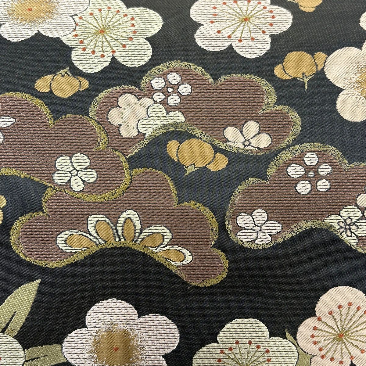 【美品】 袋帶 秀品級 松樹竹子梅花 墨 深藍 六通 純蠶絲