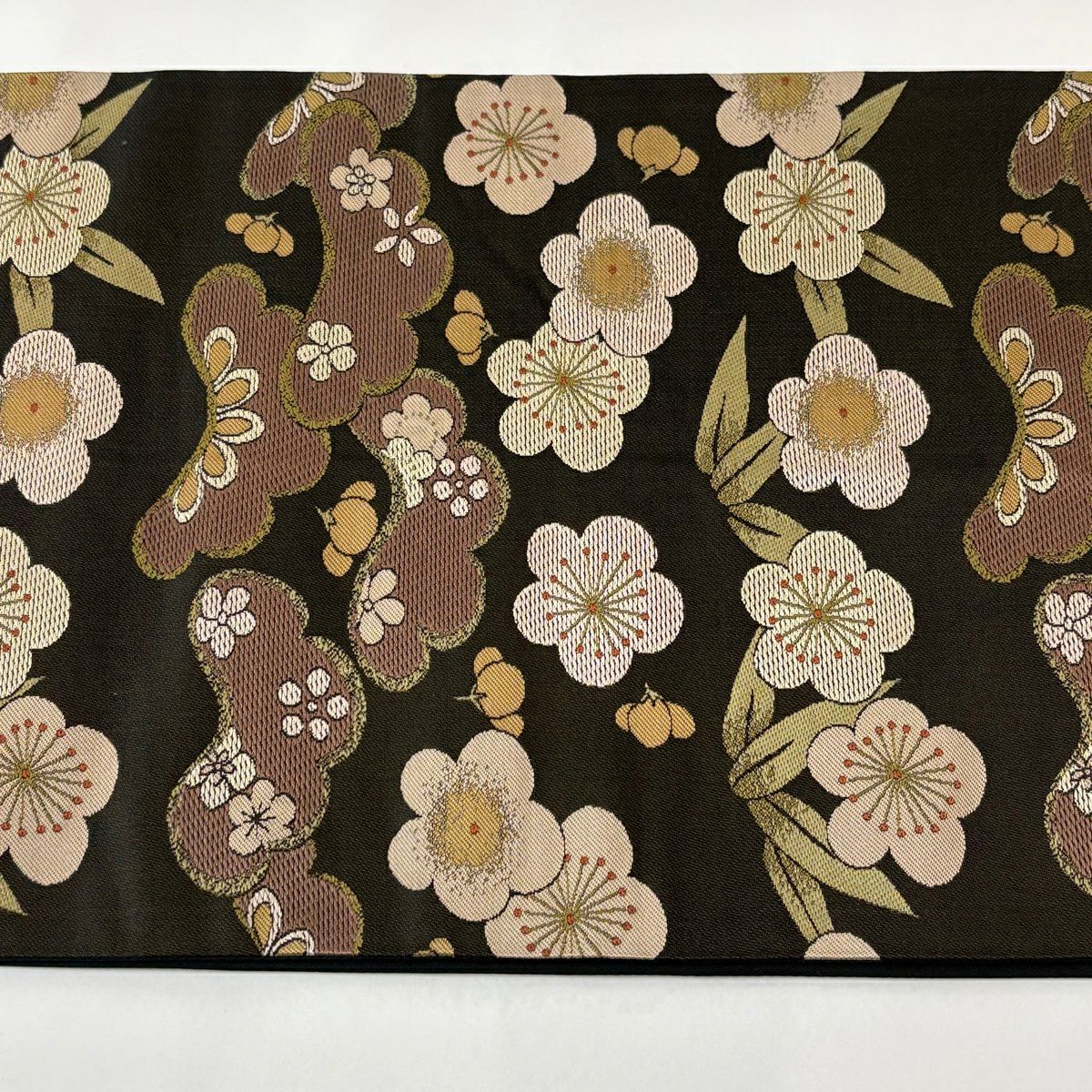 【美品】 袋帶 秀品級 松樹竹子梅花 墨 深藍 六通 純蠶絲