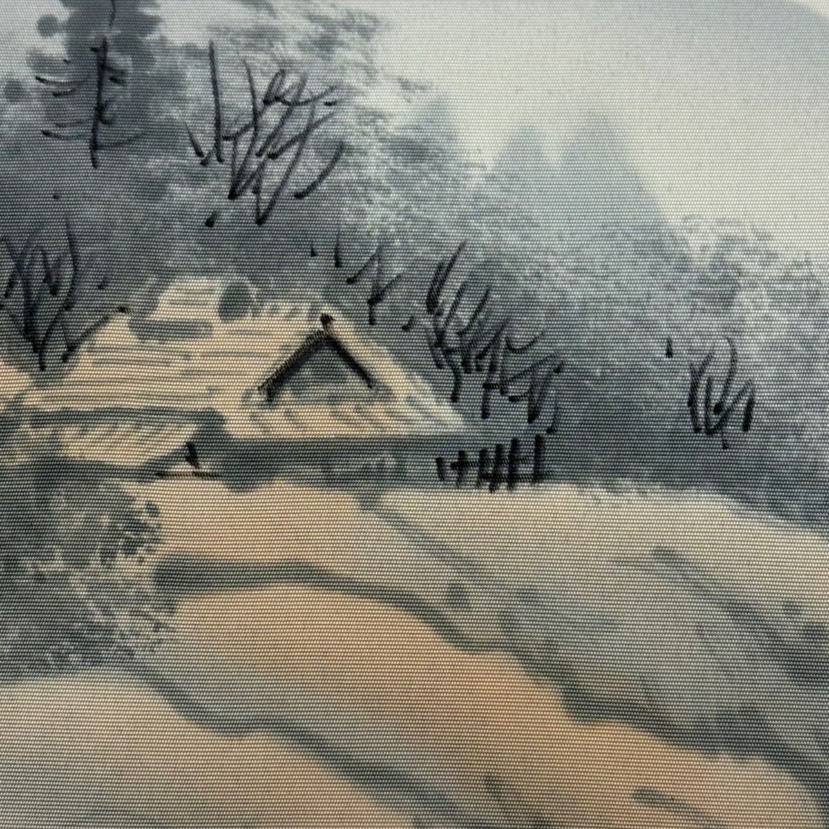 名古屋帶 秀品級 風景 家屋 芥末色 純蠶絲