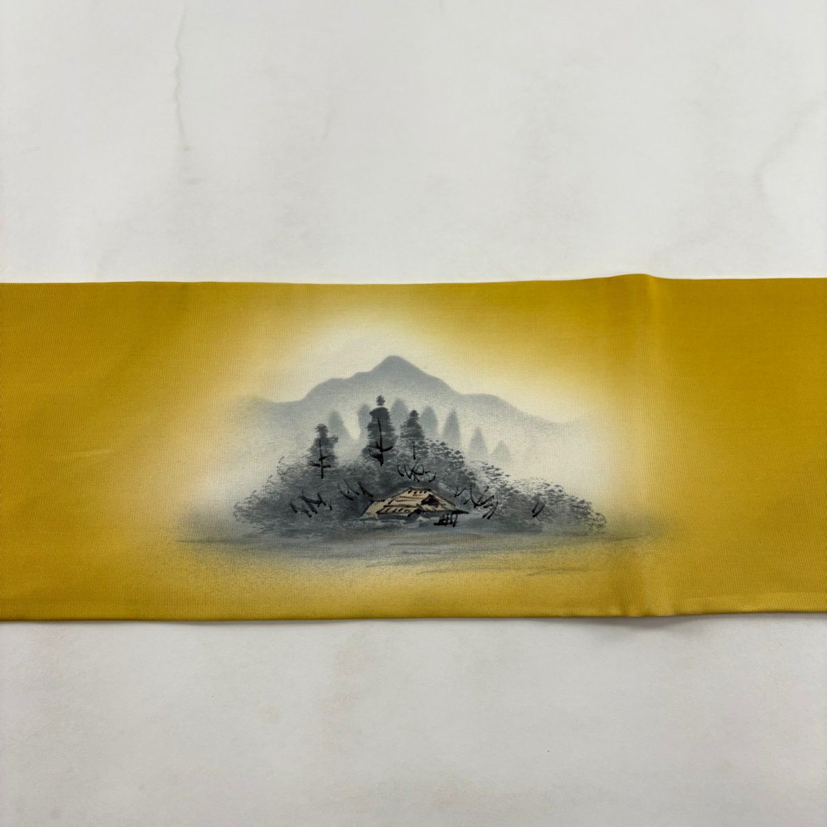 名古屋帶 秀品級 風景 家屋 芥末色 純蠶絲