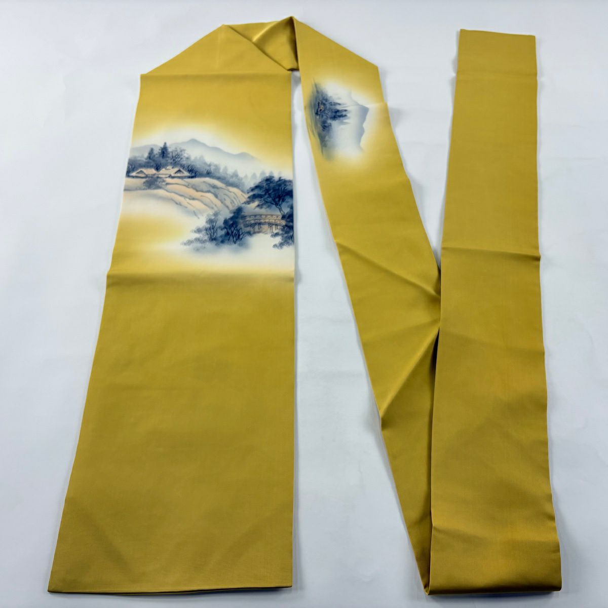 名古屋帶 秀品級 風景 家屋 芥末色 純蠶絲