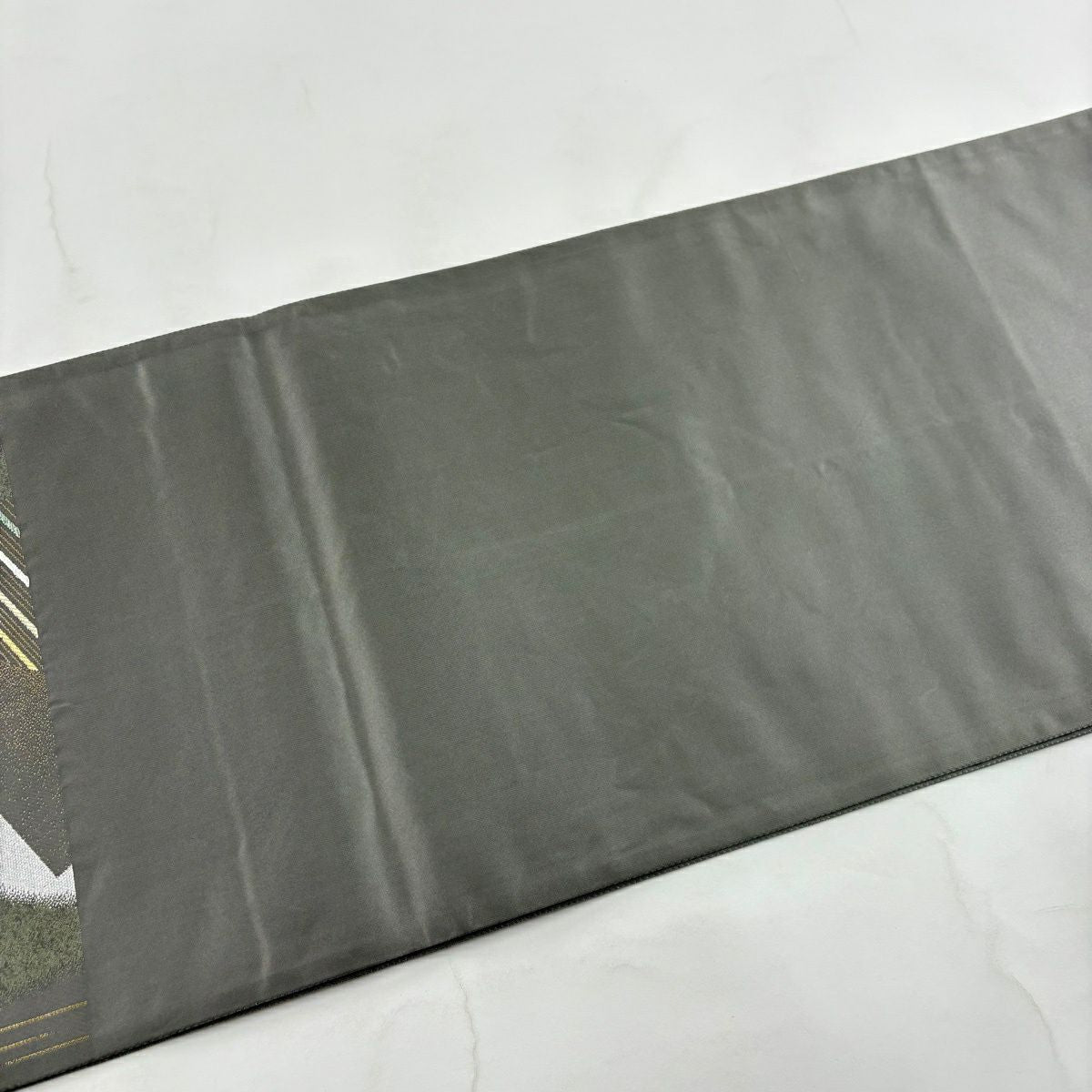 【美品】 袋帶 秀品級 圓窗的想念 垂枝櫻花 花瓣 刺繡 金銀彩 灰綠 六通 純蠶絲