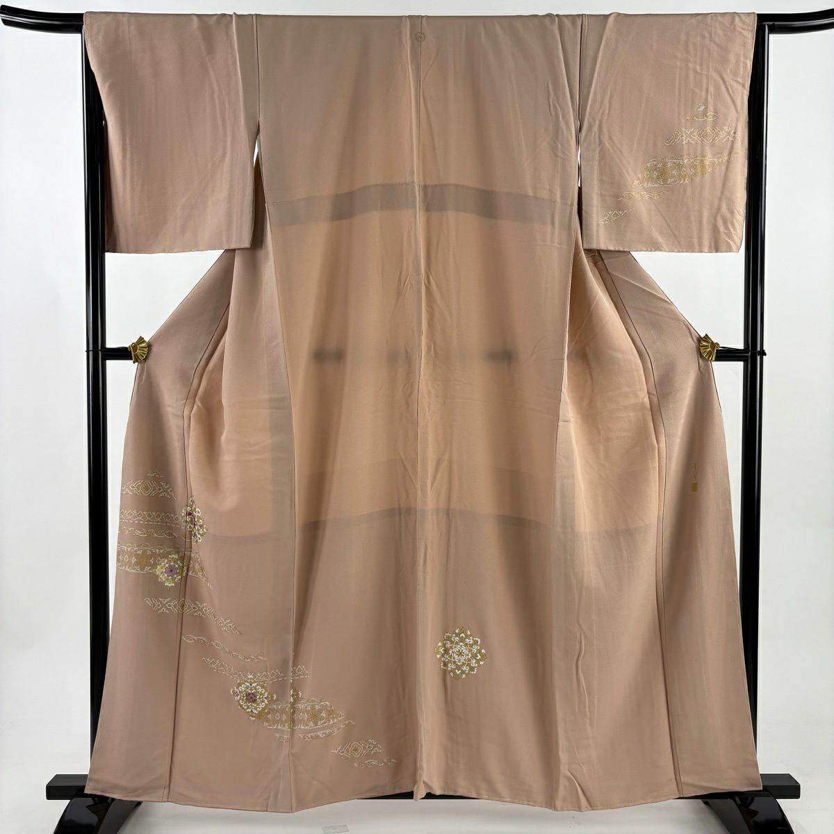 付下 身長157cm 袖長65cm M 雙層 丹下雄介 大和 落款あり 華紋 草花紋紋 金絲 金銀彩 淺粉色 純蠶絲 秀品級 一つ紋