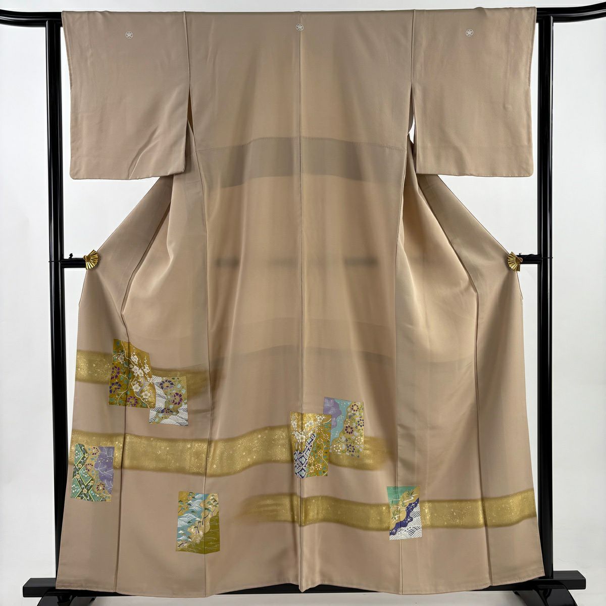 色留袖禮服 身長157.5cm 袖長63cm S 雙層 色紙 枝梅花 金銀彩 漸層 米色 純蠶絲 優品級 三つ紋