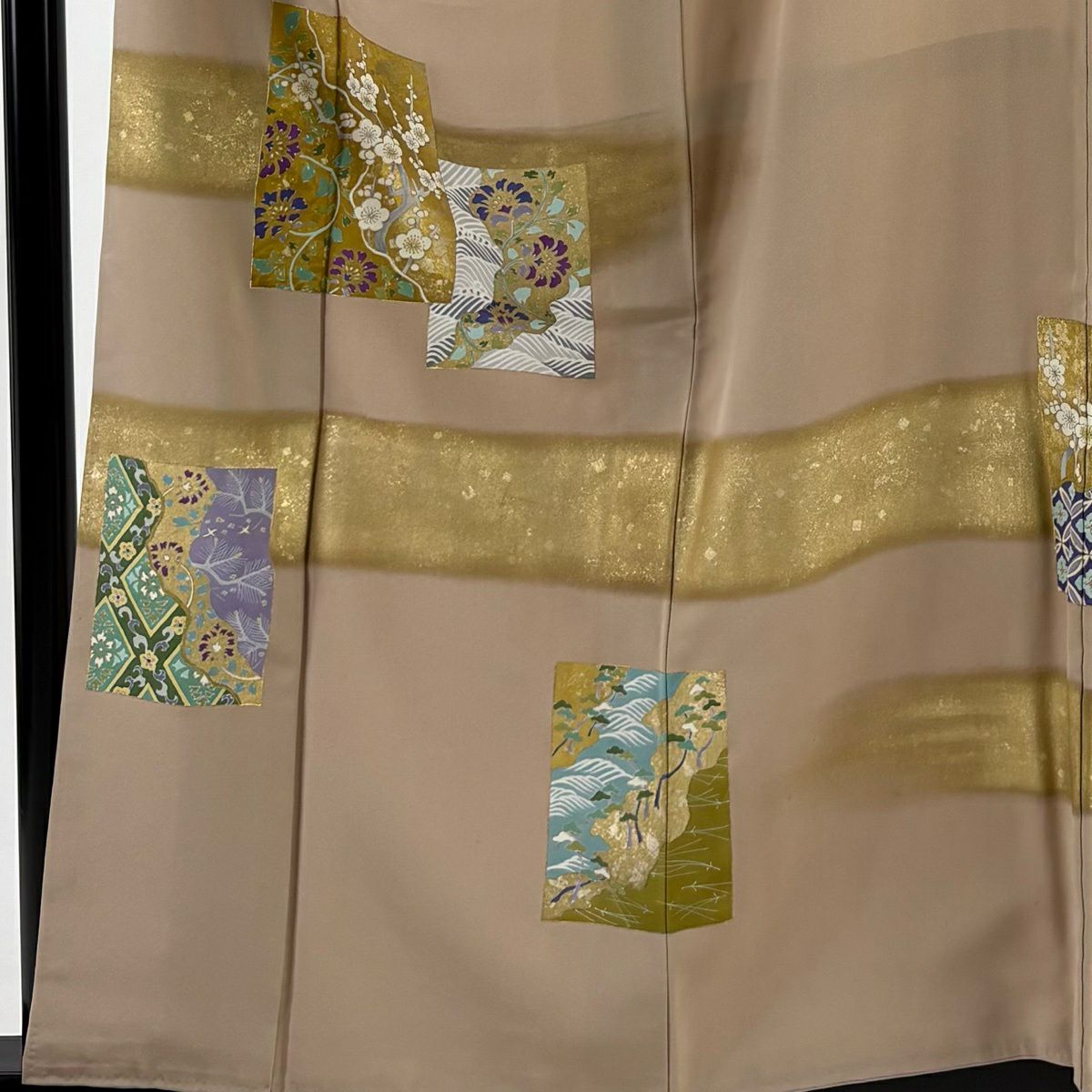 色留袖禮服 身長157.5cm 袖長63cm S 雙層 色紙 枝梅花 金銀彩 漸層 米色 純蠶絲 優品級 三つ紋