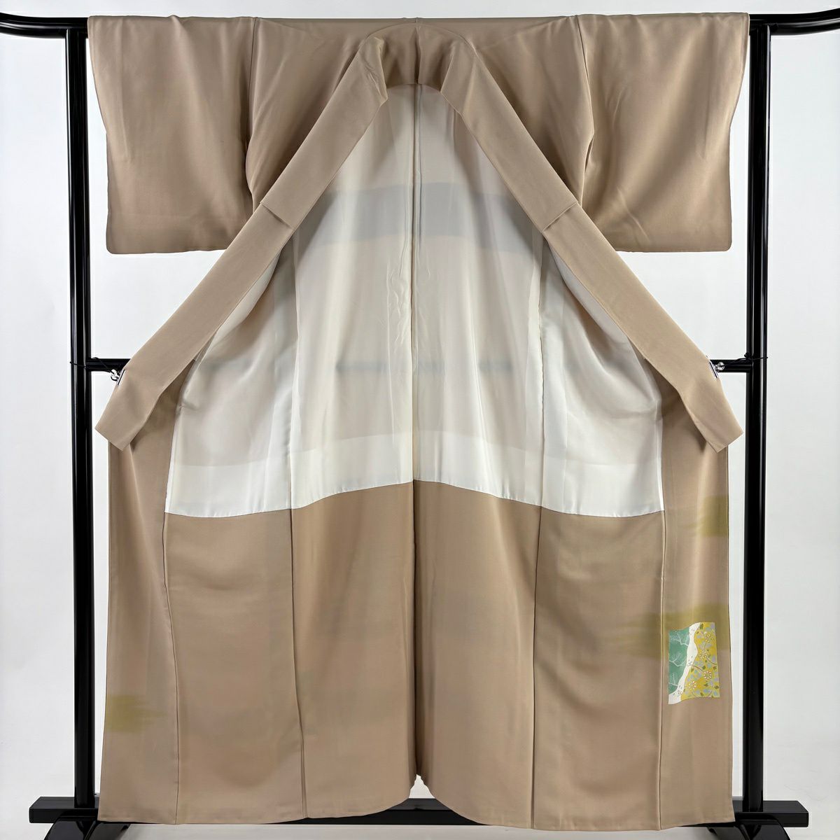 色留袖禮服 身長157.5cm 袖長63cm S 雙層 色紙 枝梅花 金銀彩 漸層 米色 純蠶絲 優品級 三つ紋