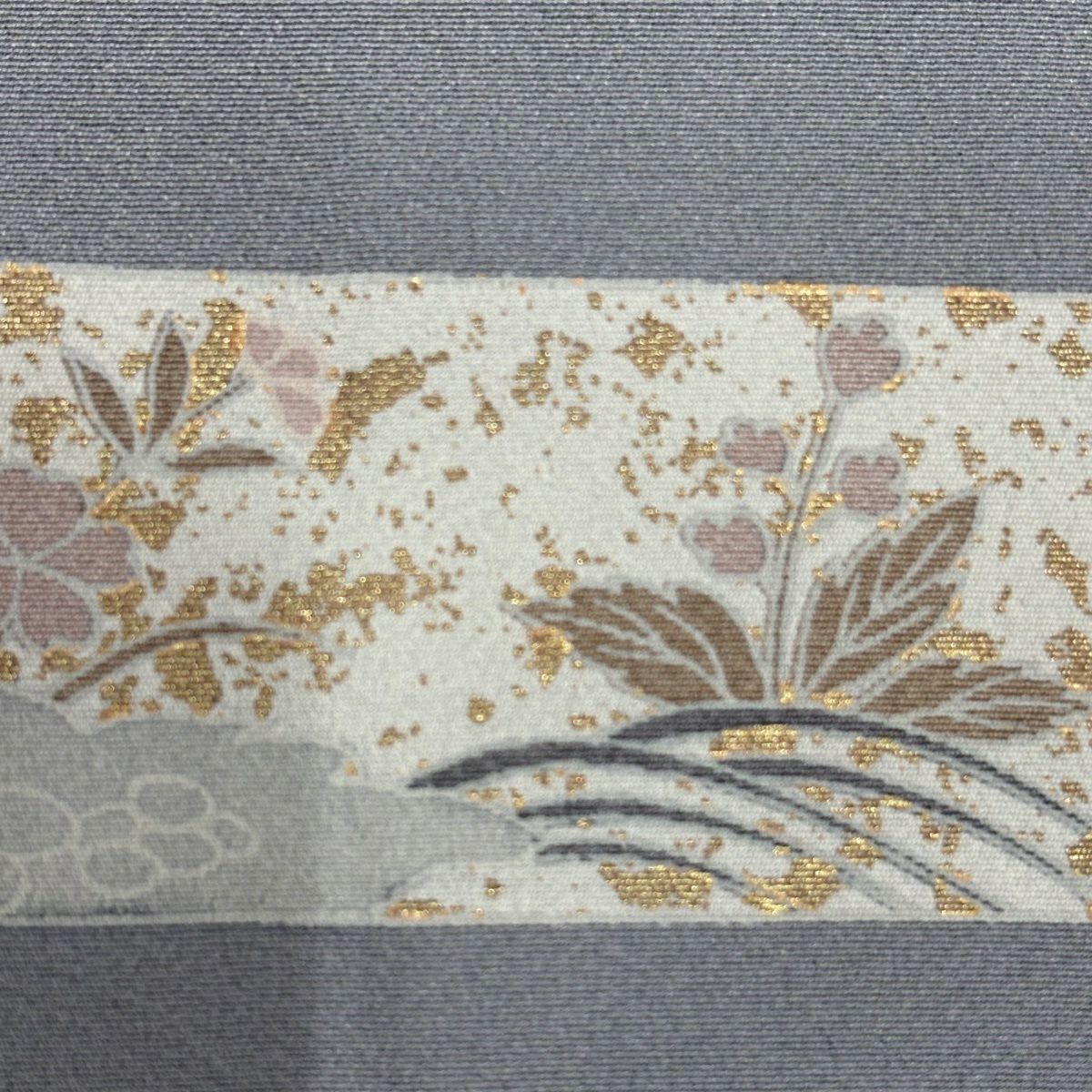 色留袖禮服 身長153.5cm 袖長62.5cm S 雙層 雪輪 草花紋 金絲 金銀彩 青灰 純蠶絲 秀品級 一個紋