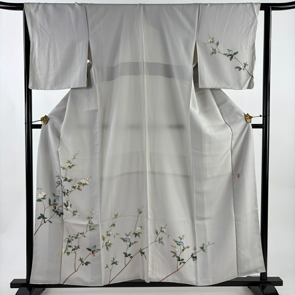 付下 身長157cm 袖長64.5cm M 雙層 南克治 落款有 枝花 灰 純蠶絲 秀品級
