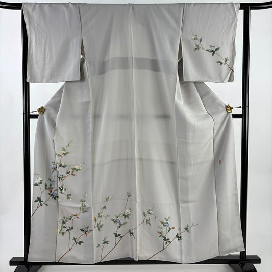 付下 身長157cm 袖長64.5cm M 雙層 南克治 落款有 枝花 灰 純蠶絲 秀品級