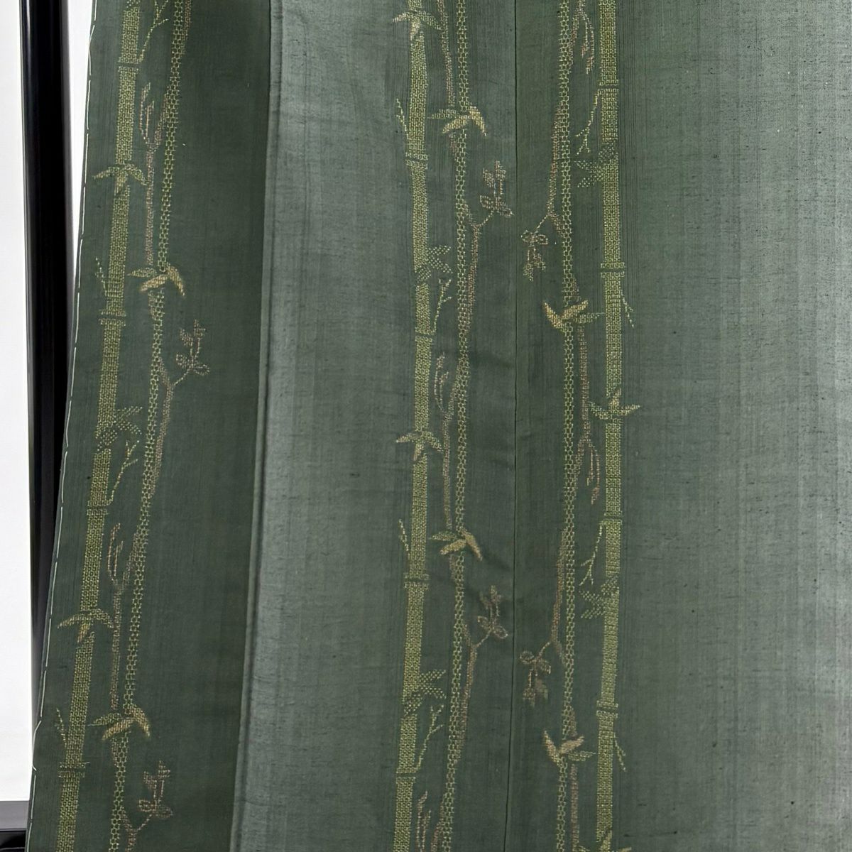 【美品】 紬織 身長163cm 袖長62.5cm S 雙層 證書附帶 竹子 灰綠 純蠶絲 優品級