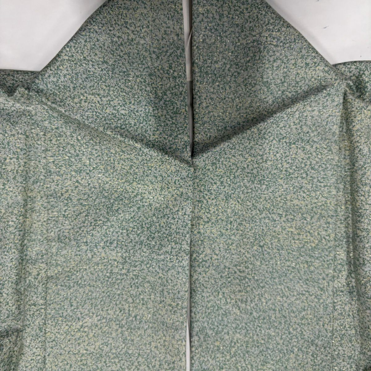 【美品】 付下 身長155.5cm 袖長63cm S 雙層 紬織織 霞 金通 薄綠 純蠶絲 秀品級