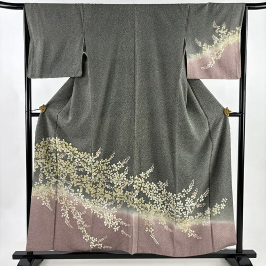 【美品】訪問服 身長156cm 袖長65.5cm M 雙層 鈴乃屋 金銀彩 漸層 染分 灰綠 純蠶絲 秀品級