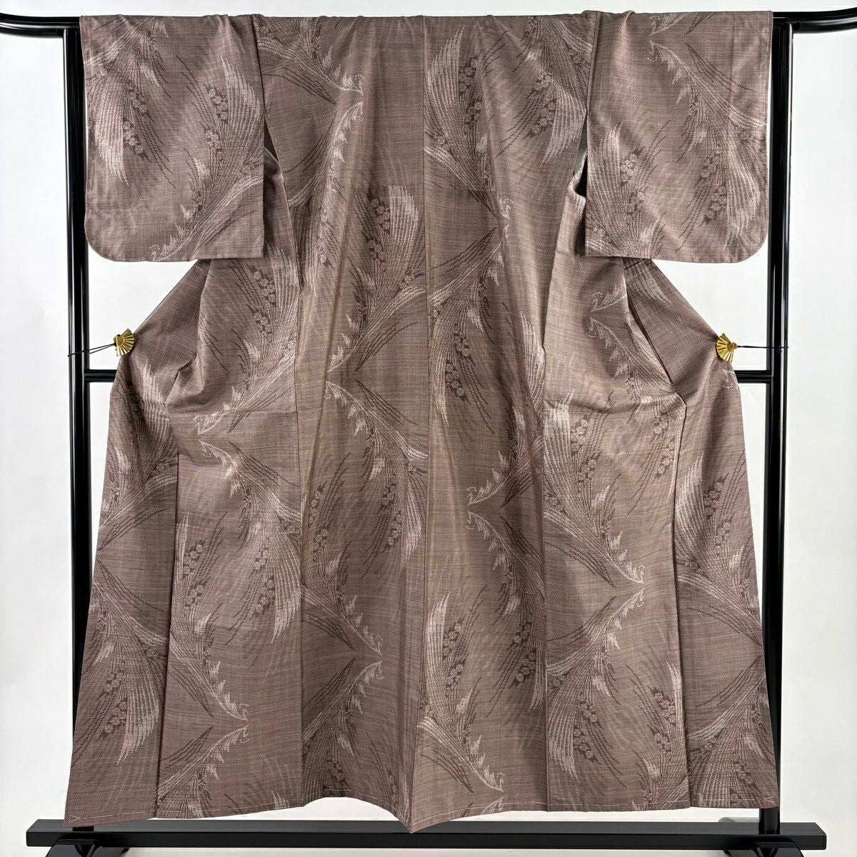 【美品】 大島紬織 身長156cm 袖長65.5cm M 雙層 證書齊全 孔雀 薄小豆 純蠶絲 優品級
