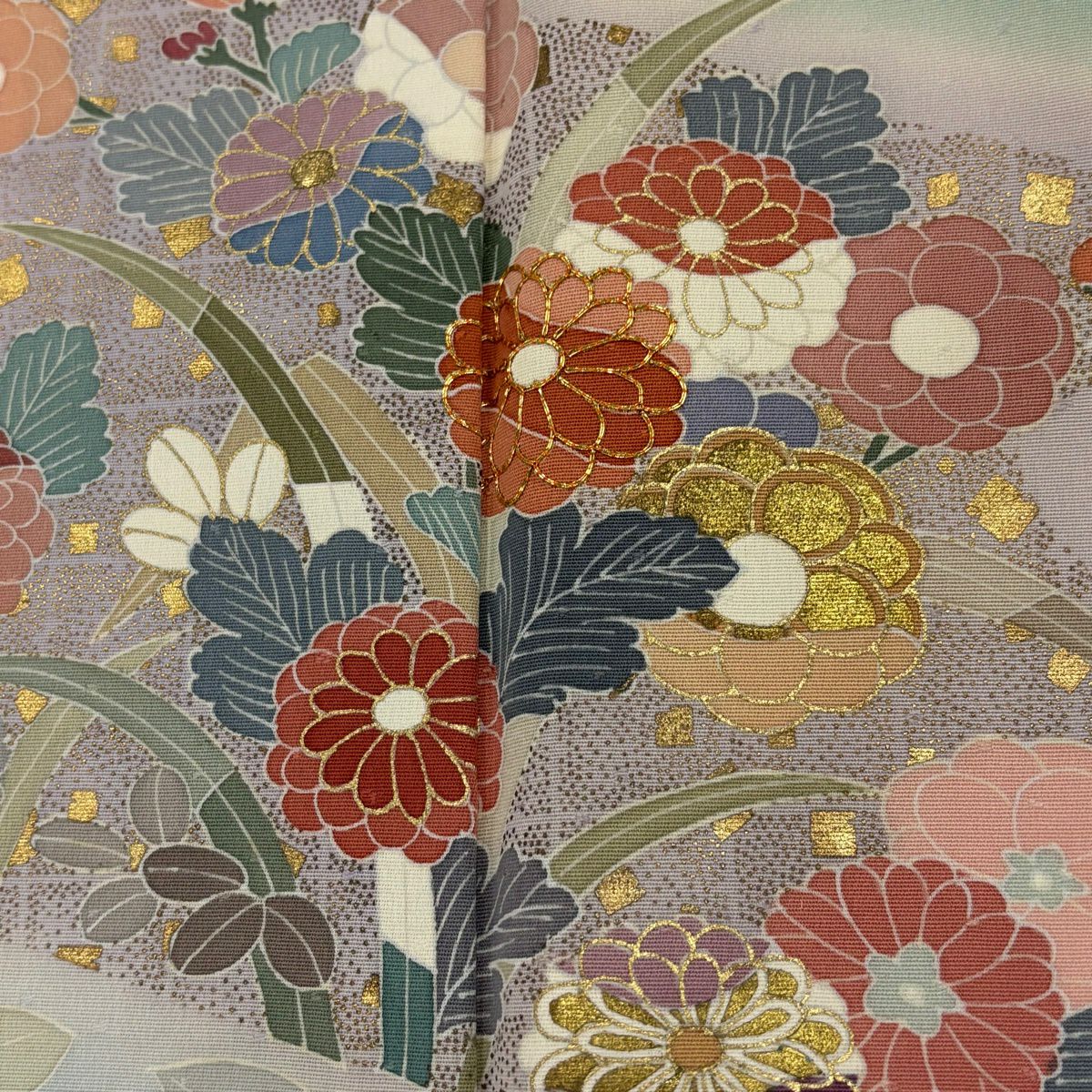 訪問服 身長166cm 袖長63.5cm S 雙層 草花紋紋 流水 金絲 金銀彩 淺綠 純蠶絲 優品級