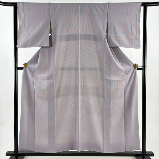 【美品】 江戶小紋 身長157cm 袖長62cm S 雙層 伊と幸 落款あり 萬筋 灰紫 純蠶絲 秀品級