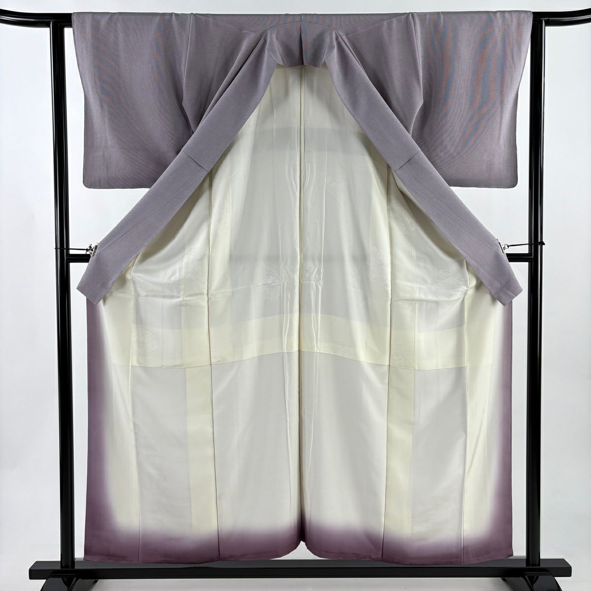 【美品】 江戶小紋 身長157cm 袖長62cm S 雙層 伊と幸 落款あり 萬筋 灰紫 純蠶絲 秀品級