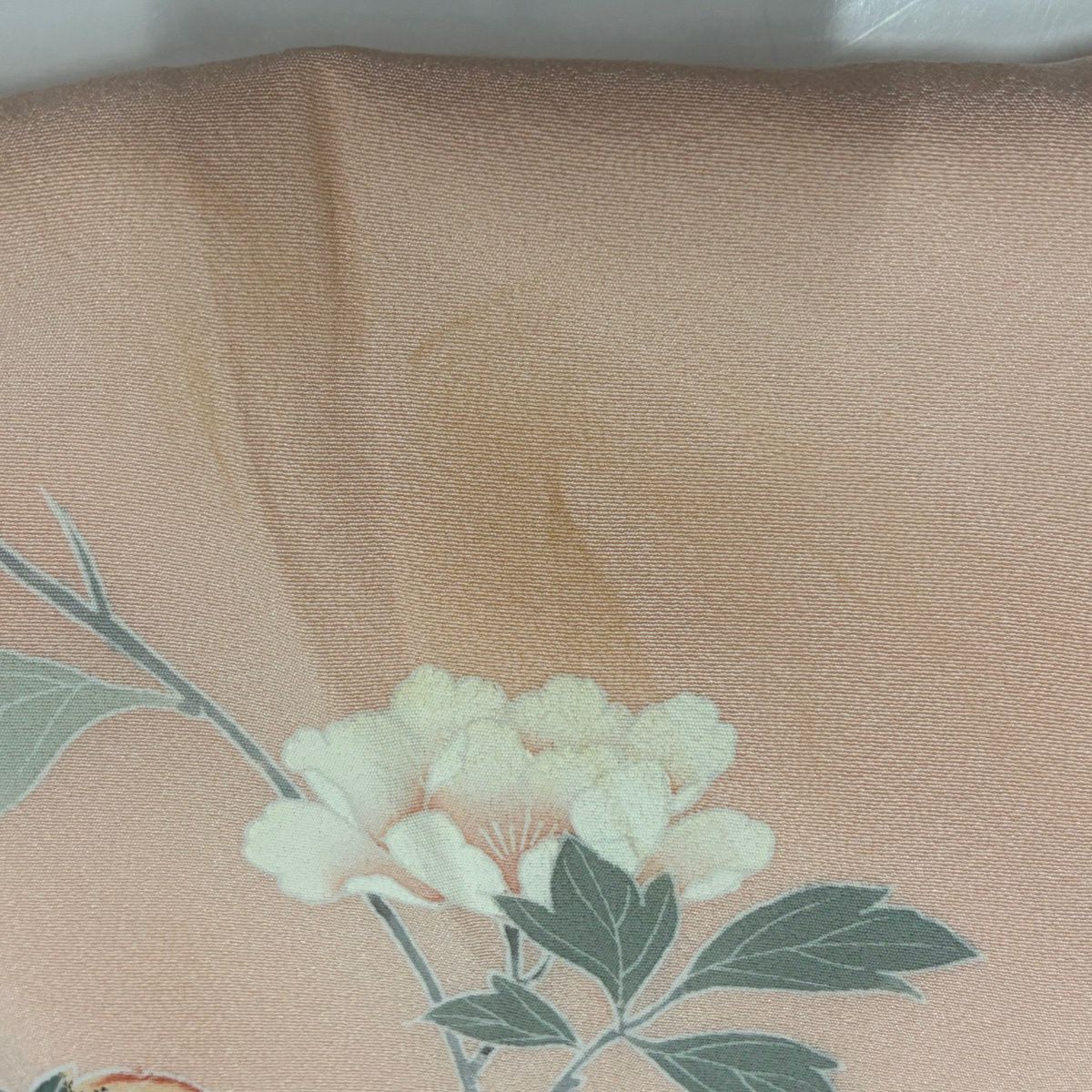 訪問服 身長159cm 袖長65cm M 雙層 落款有 牡丹 葉與果 薄染 薄粉色 純蠶絲 優品級