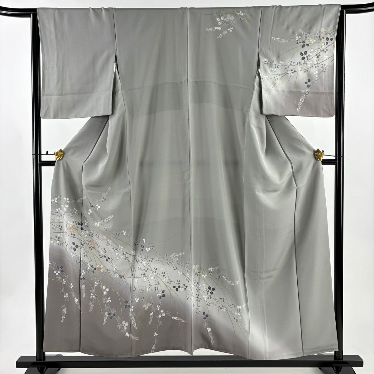 訪問服 身長154.5cm 袖長65cm M 雙層 萩 金銀彩 金絲 灰 純蠶絲 秀品級