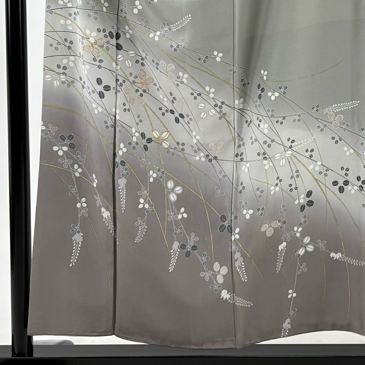 訪問服 身長154.5cm 袖長65cm M 雙層 萩 金銀彩 金絲 灰 純蠶絲 秀品級