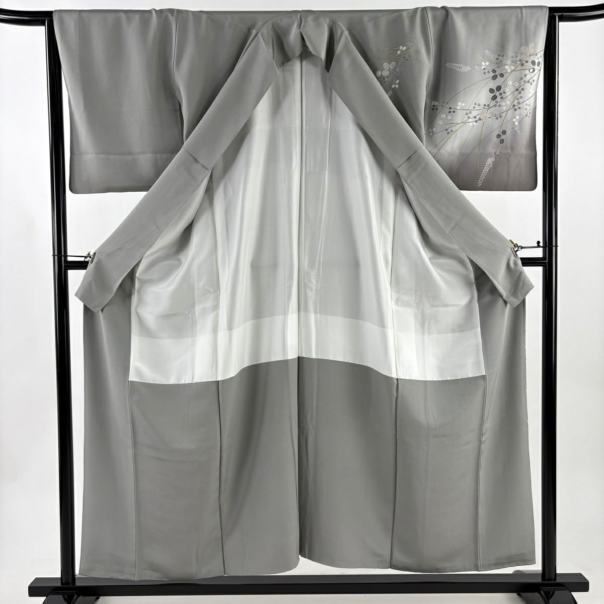 訪問服 身長154.5cm 袖長65cm M 雙層 萩 金銀彩 金絲 灰 純蠶絲 秀品級
