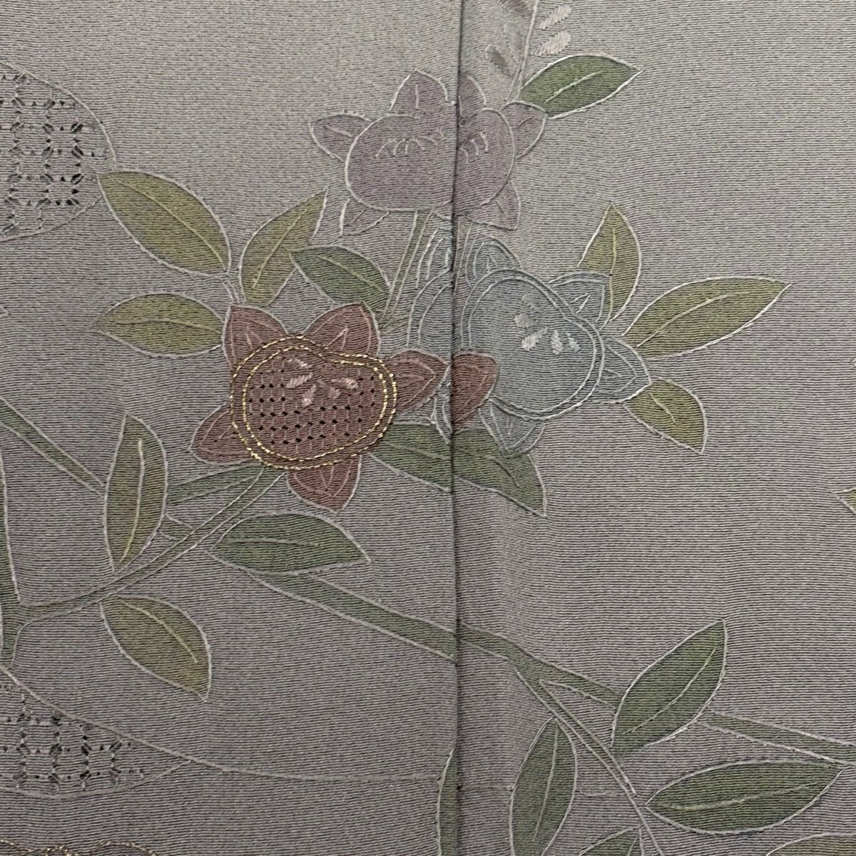 訪問服 身長155.5cm 袖長63cm S 雙層 牡丹 橘 金糸 刺繡 灰紫 純蠶絲 秀品級 一つ紋