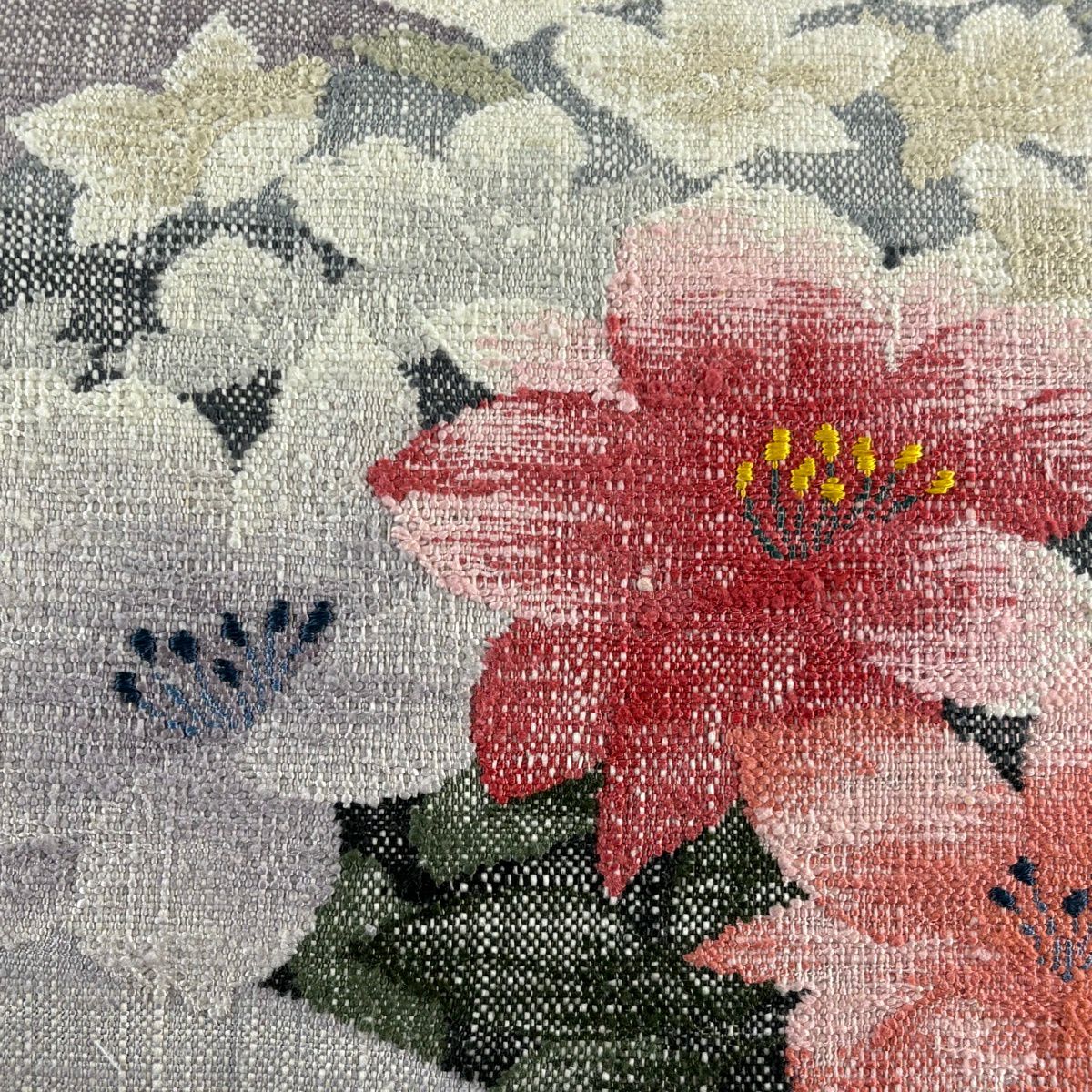 【美品】 名古屋帶 秀品級 渡文 草花紋 薄紫 純蠶絲