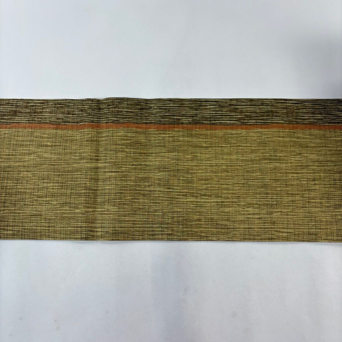 【美品】 名古屋帶 優品級 幾何圖案 金絲 鶯色 純蠶絲