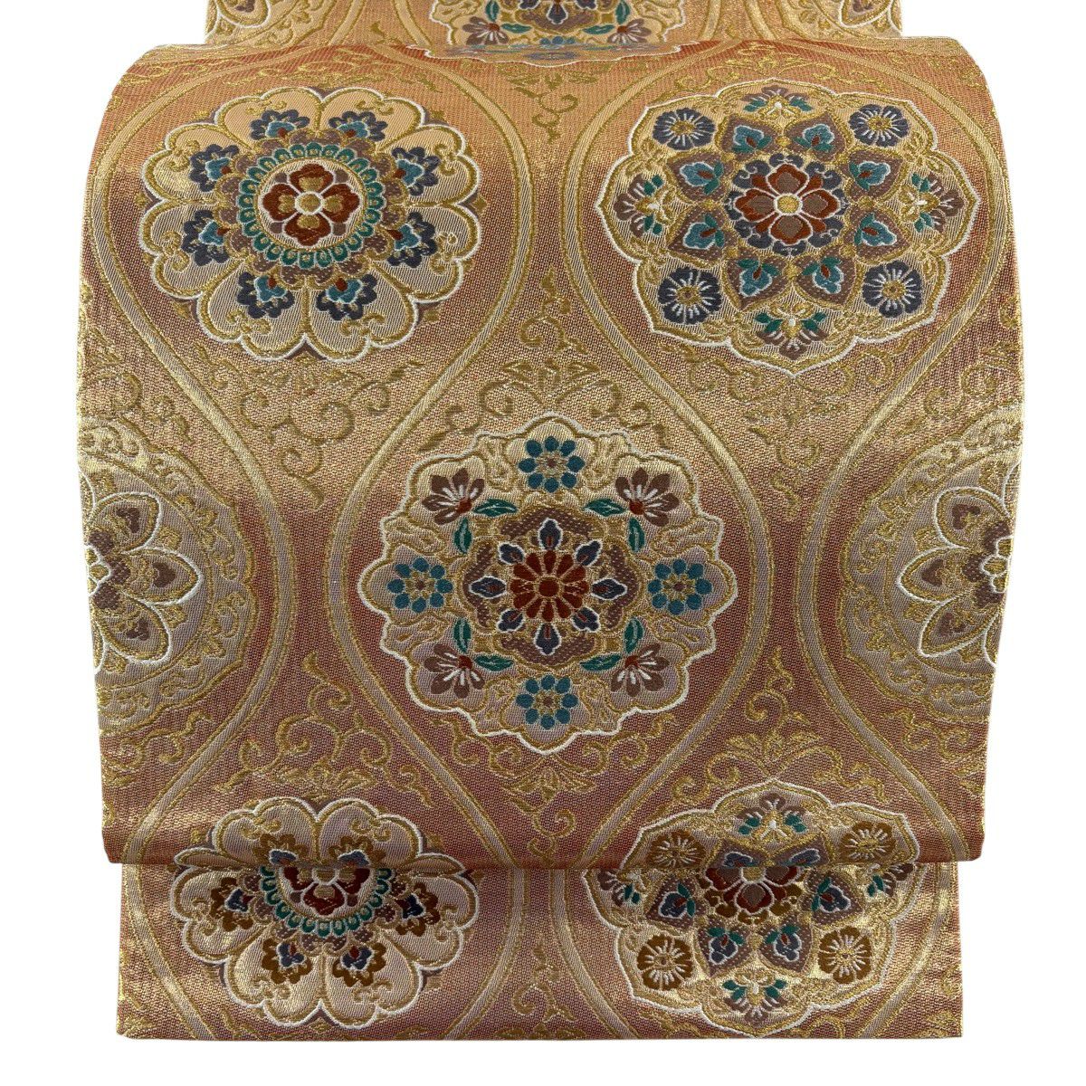 【美品】 袋帶 秀品級 華紋 立涌 金絲 金金箔 金 六通 純蠶絲