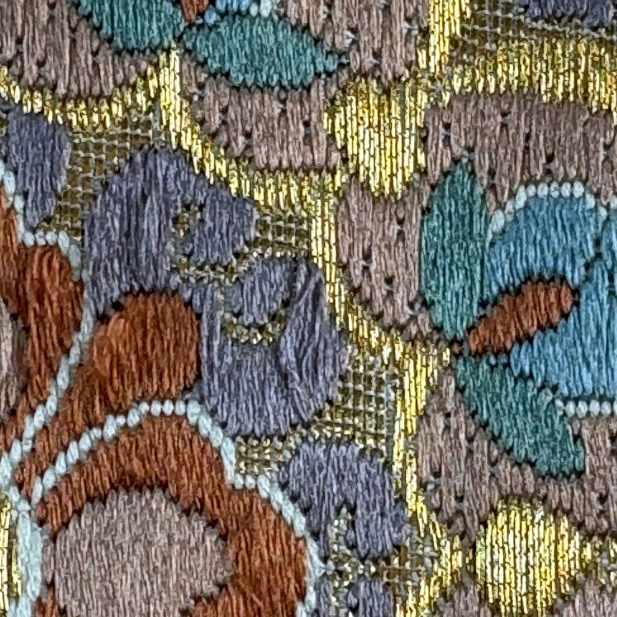 【美品】 袋帶 秀品級 華紋 立涌 金絲 金金箔 金 六通 純蠶絲