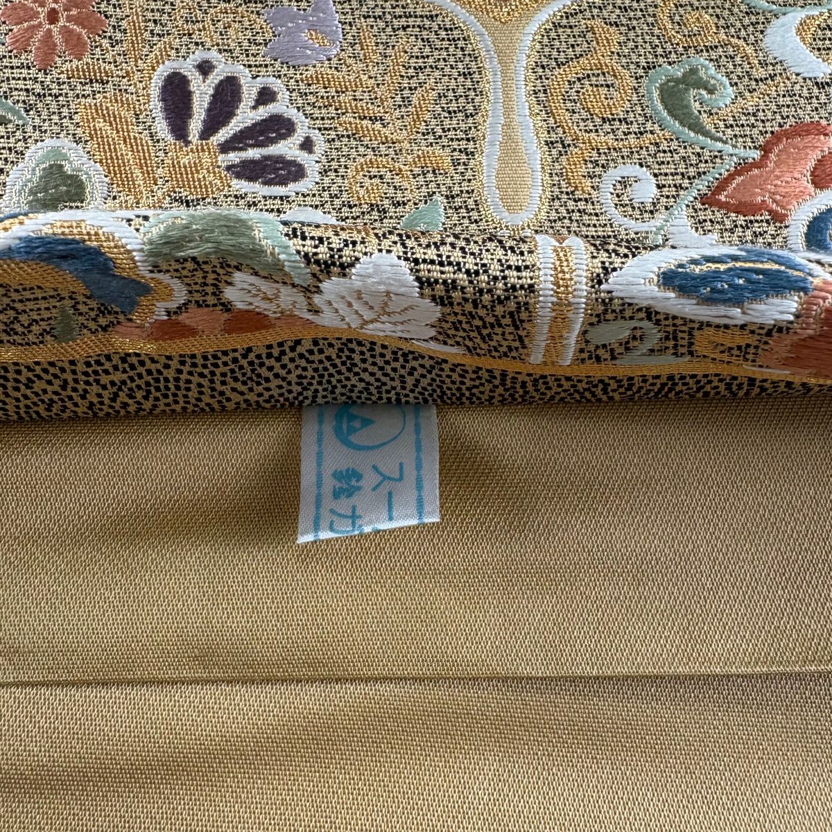 【美品】 袋帶 秀品級 鈴乃屋 華紋 花喰鳥 金銀彩 薄茶 深藍 六通 純蠶絲