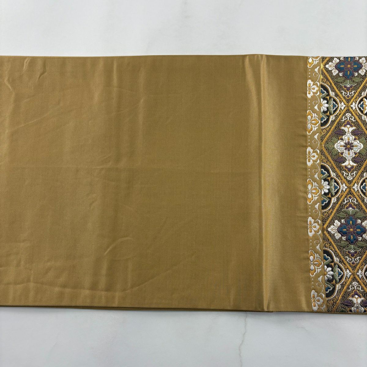 【美品】 袋帶 秀品級 鈴乃屋 華紋 花喰鳥 金銀彩 薄茶 深藍 六通 純蠶絲