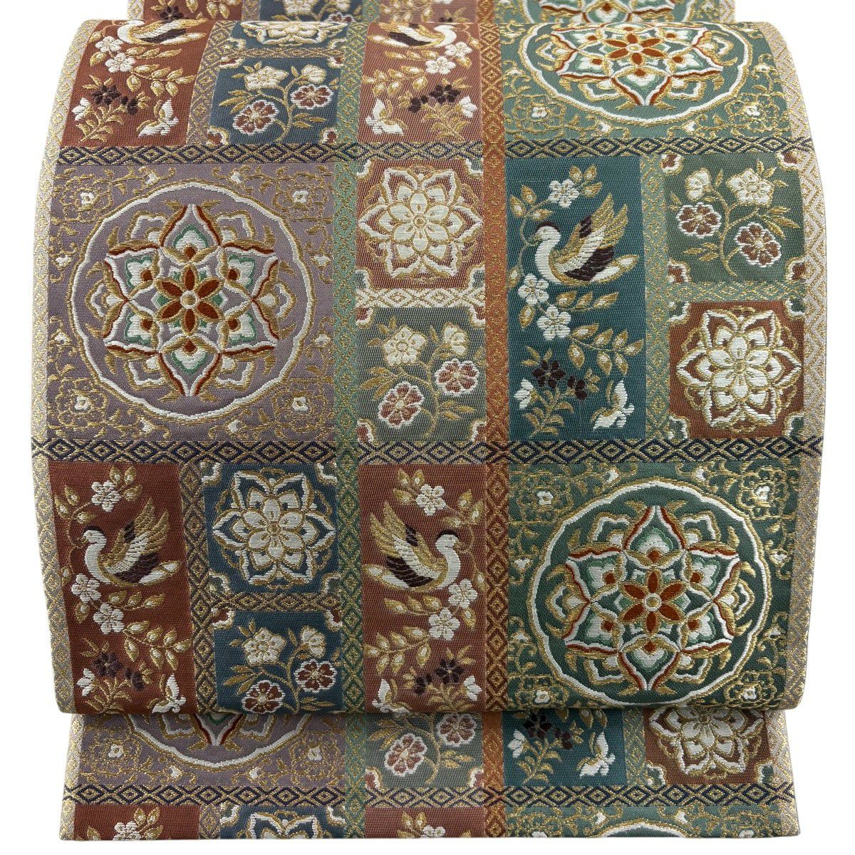 【美品】 袋帶 秀品級 證書齊全 華紋 花鳥 金金箔 金絲 灰紫 六通 純蠶絲