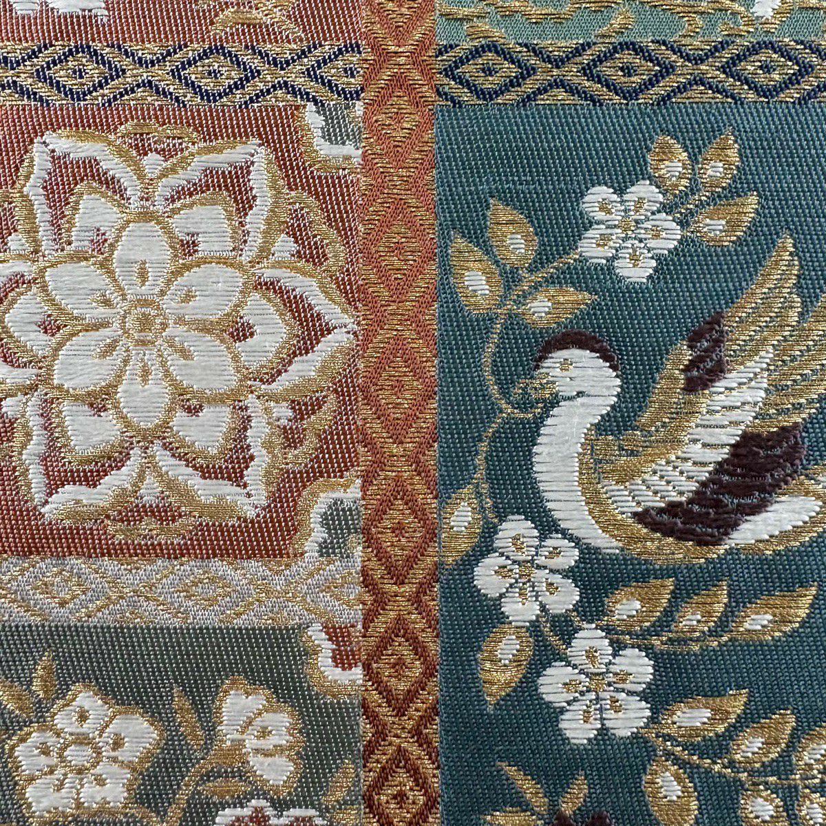 【美品】 袋帶 秀品級 證書齊全 華紋 花鳥 金金箔 金絲 灰紫 六通 純蠶絲