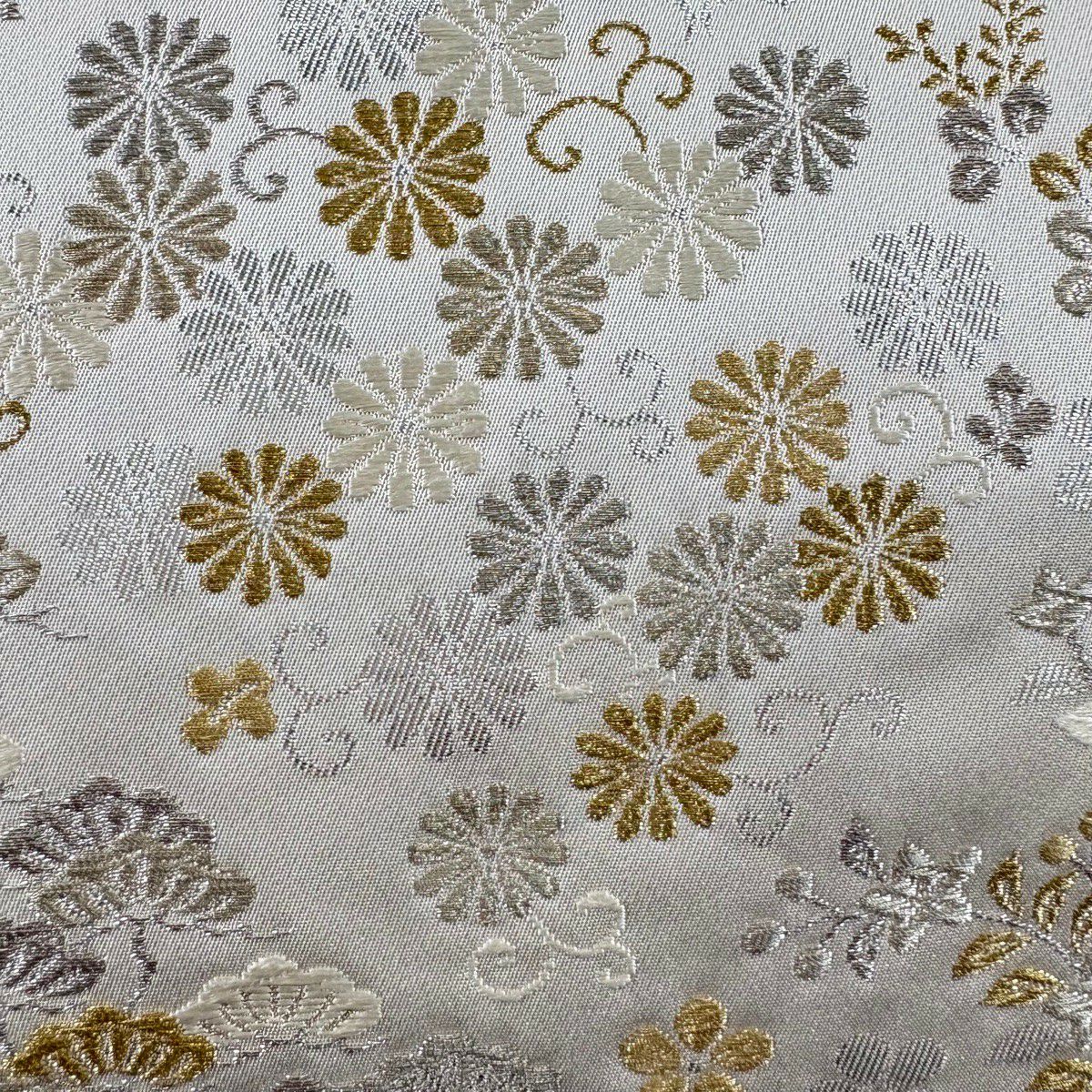 袋帶 秀品級 松樹梅花 秋草 金金箔 金銀彩 灰白 六通 純蠶絲